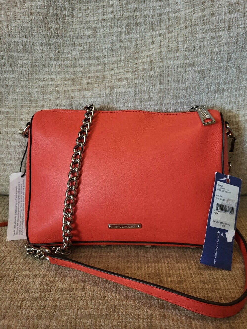Rebecca Minkoff Avery Electric Red Genuine Leather Chain Crossbody Bag